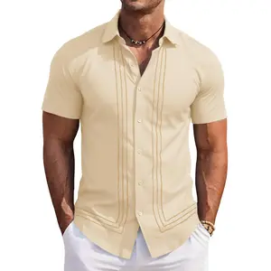 Runcati Mens Cuban Guayabera Shirt Short Sleeve Button Down Shirts Casual Linen Summer Beach Vacation Tops