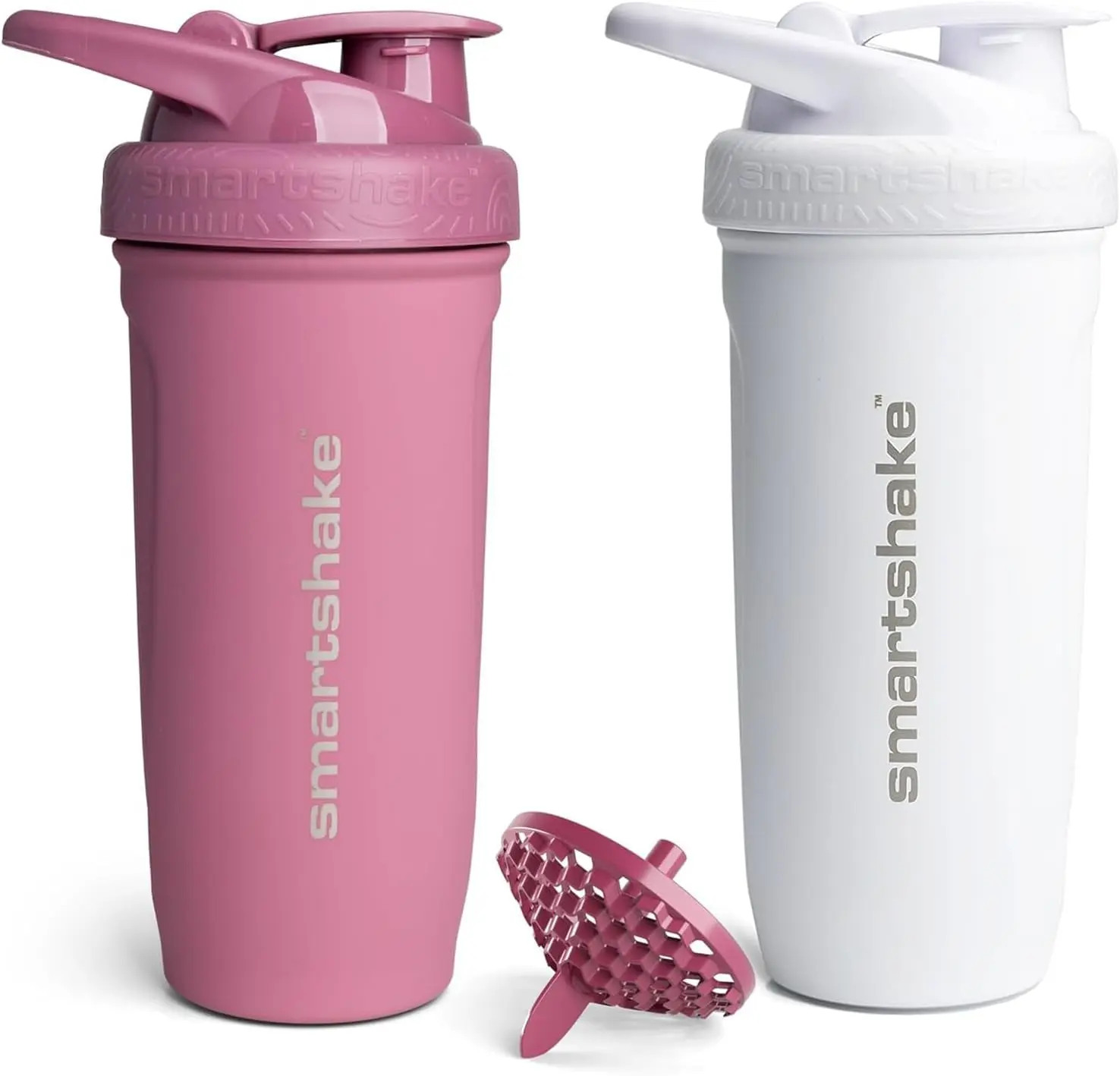 Unisex Lightweight Stainless Steel Protein Shaker Bottle 2-Pack - 30oz Leak-Proof, Clump-Free, Easy Clean (White & Pink)