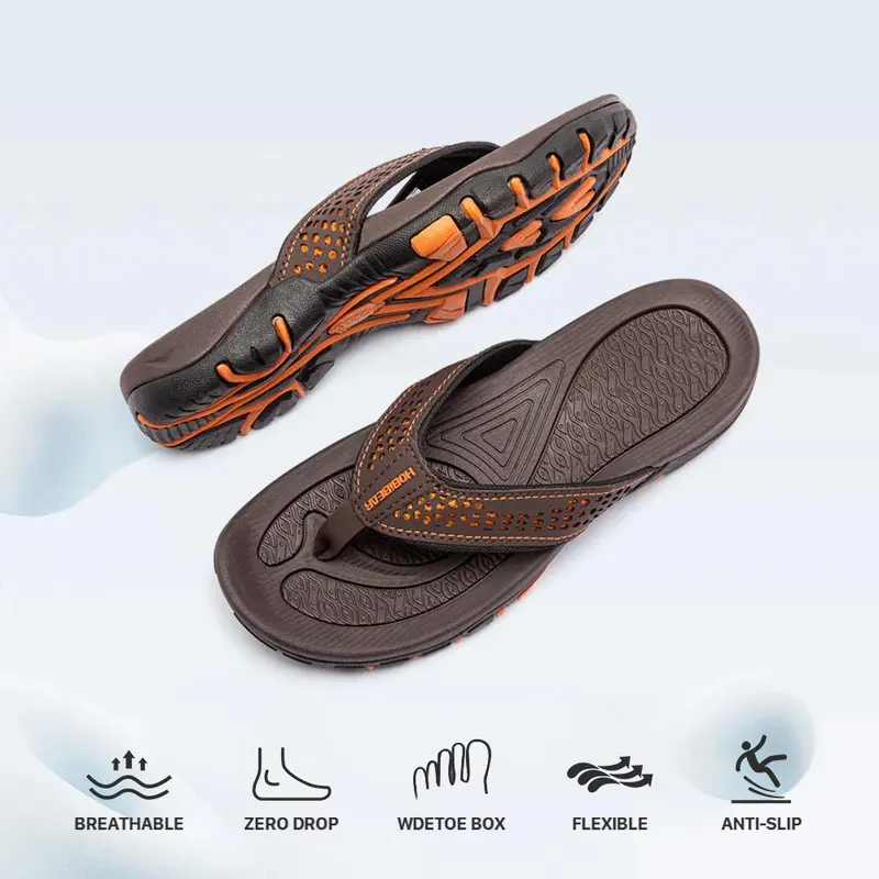 HOBIBEAR Men's Waterproof Thong Flipflops - Synthetic Nubuck, Soft, Flexible, Arch Support, Herringbone Sole, Athletic Walking Shoes for Casual Beach, Outdoor Sports Use