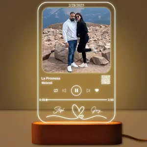 Personalized Acrylic Music Plaque Couple Picture Frames with Photo Night Light, Anniversary Gift for Women Men Him Her Girlfriend Boyfriend, Valentine's Day Bedroom Decor, Wedding Home Keepsake