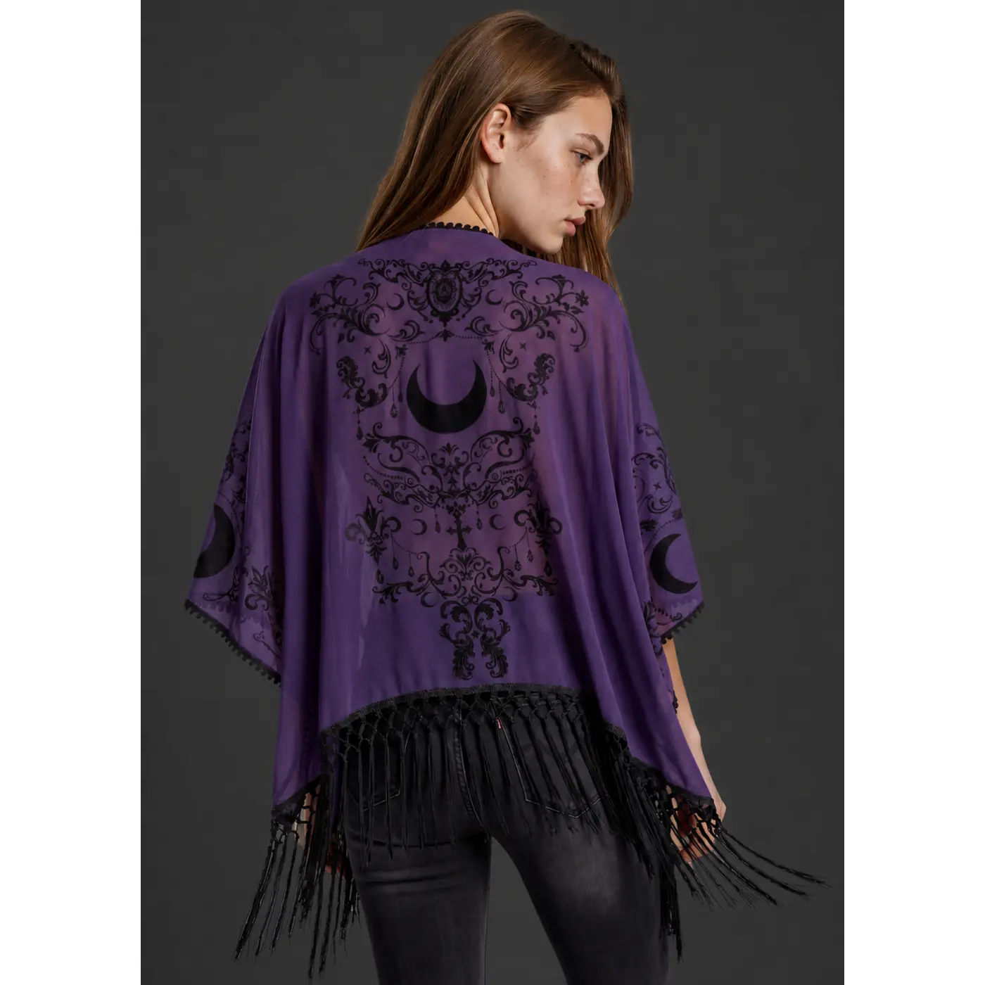 Purple Moon Goth Kimono – Sheer Fringe Cover-Up