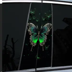 2 pieces, car sticker, car post sticker - green butterfly pattern vinyl car sticker - B window post sticker, self-adhesive waterproof and scratch-proof, suitable for glass, metal, plastic, ceramic, wood surfaces - car decoration, Decorative Decal
