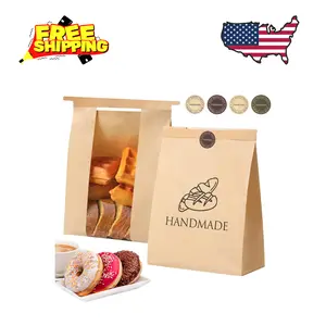 45 Pack Paper Bread Bags for Sourdough With Clear Window & Label Seal Stickers