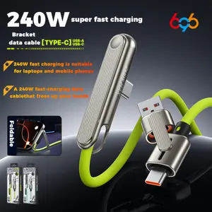 Universal 4 in 1 Fast Charging Cable 240W with Adjustable Phone Stand Compatible with iPhone Android Type C for Home Office Car Travel