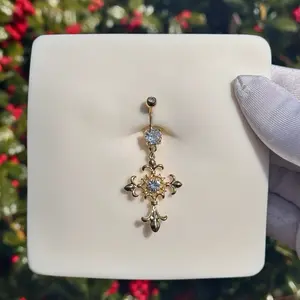 Surgical Steel 14G10mm Bar Cross Belly Ring with Surgical Steel Design