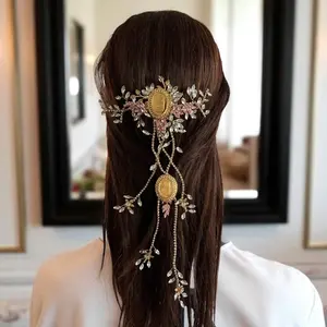 Bayt Dajan Gold and Pink comb headpiece