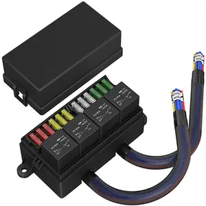 Eunik 12 Volt Fuse Relay Box Pre-Wired Fuse and Relay Box with 4 Relays and 12 Way ATC/ATO Fuses Sealed 12V Relay Fuse Box Block for Auto Car Marine Boat