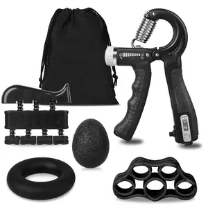 Hand Grip Strengthener Forearm Workout Kit with Adjustable Resistance - Includes Hand Gripper, Finger Exerciser, Finger Stretcher, Grip Loop, and Stress Relief Grip Ball