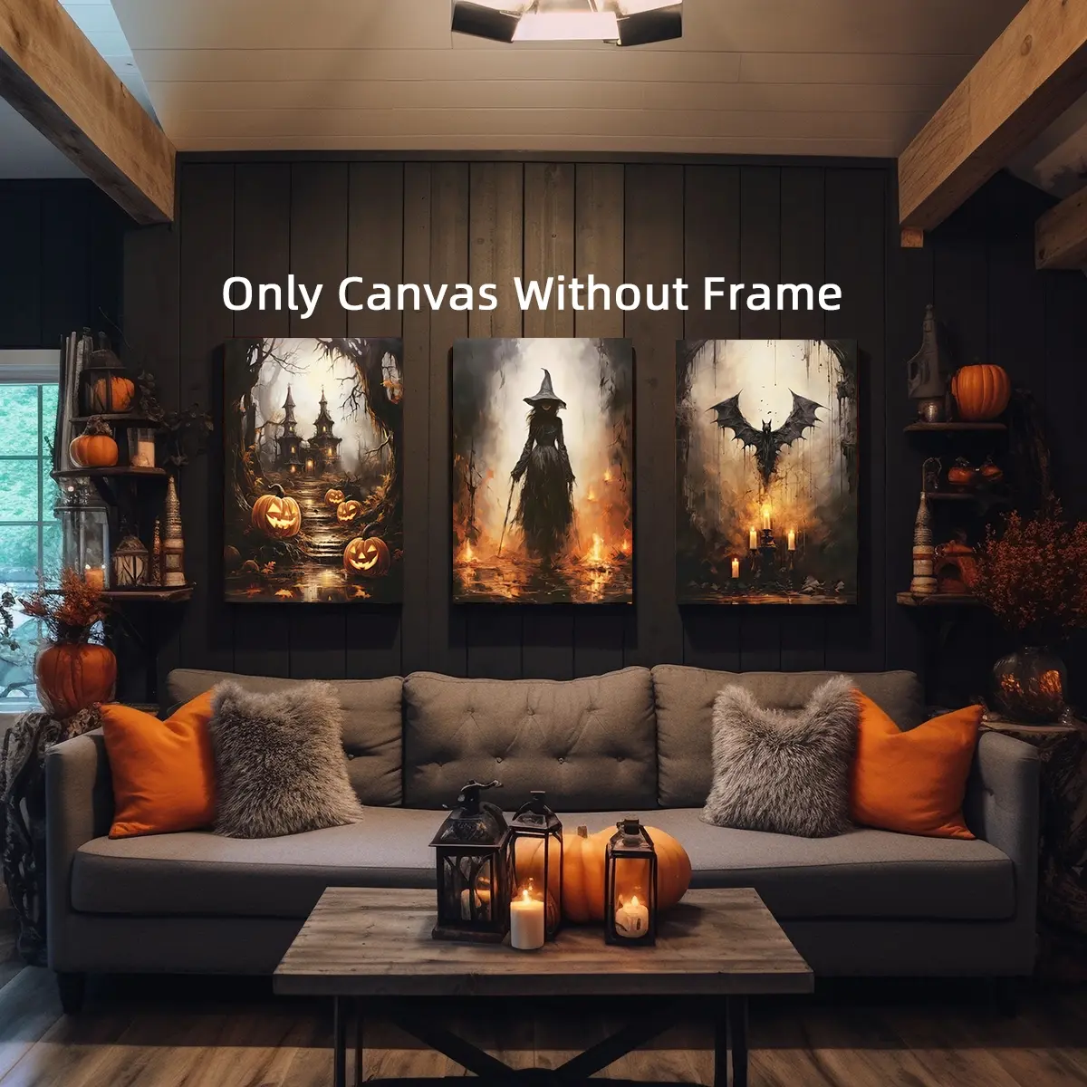 3Pcs/Set Unframed Dark Haunting Castle Spooky Witchy Canvas Poster, Halloween Wall Art, Waterproof Canvas Wall Art, Halloween Wall Decor Pictures for Living Room, Bedroom, Dining Room, Office, Bathroom, Home And Dormitory Decoration
