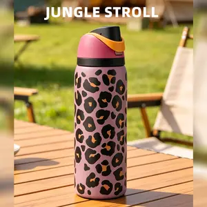 OWALA FreeSip Special-Edition Jungle Stroll 32oz / 945ml Stainless Steel Water Bottle. Leak-Proof Lid And a Built- In Straw. You Spirited Sips Any Time Of Day. Suitable for Sports, Outdoor, Travel, Camping. Birthday Gift,Festival Gift.