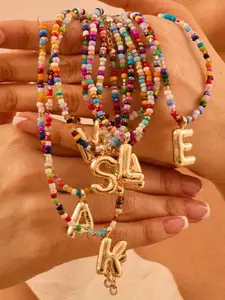 Bohemian Bubble Initial Letter A-Z Pendant Necklace Fashion Beaded Balloon Name 26 Letter Pendant Bubble Necklace Suitable for And Festivals, Parties, Birthdays, Couples, Christmas Souvenirs Boho Style Necklace