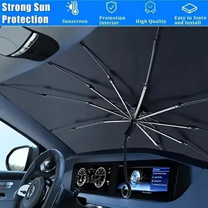 Foldable Car Windshield Sun Shade Umbrella, Windscreen Shade Cover, Heat & UV Block Car Front Window Sun Protector, Universal Fit for Cars, SUVs, Trucks & Vans, Easy Install & Foldable Sun Shade for Car Interior Protection & Temperature Control