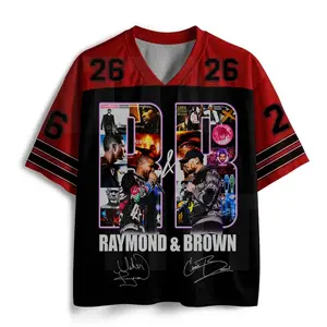 Retro 26 R&B Tour Mesh Football Jersey, V-Neck Casual Graphic Tee, Short Sleeve Unisex Hip Hop Sports Streetwear T-Shirt, Suitable Gift For Men and Women