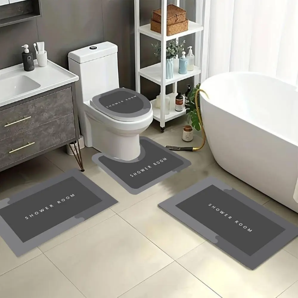 2/3/4pcs Set Minimalist Anti-Diatom Mud Bathroom Mat, Toilet Mat Anti-Slip Design, Comfortable Stepping Feel, Multi-Functional Water Absorption And Anti-Slip Design, Household And Commercial Bathroom Mat Set Toilet U-Shaped Mat