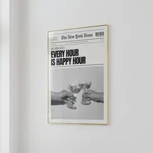 Trendy Wall Art, Newspaper Cocktail Posters, Black and White Bar Cart Decor, Funky Girly Retro Aesthetic Gifts Room[UnFramed] Decoration Photo Vintage Letter Print Artistic