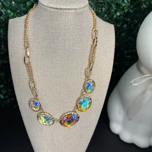 Mic Dropping Color Orange Necklace with Gold Chain and Multicolor Gems for Stylish Outfits