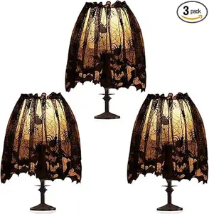 3Pcs Halloween Lamp Shade Cover Decoration, Black Lace Ribbon Spider web Lampshades Cover Topper Scarf for Festive Party Indoor Decor Supplies, Large 20 X 60 Inch Spiderweb Lamp Shade Cover