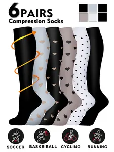 Compression Socks for Men & Women, 20-30mmhg Knee High Design, Running Performance Recovery, 6 Pairs for Circulation Support