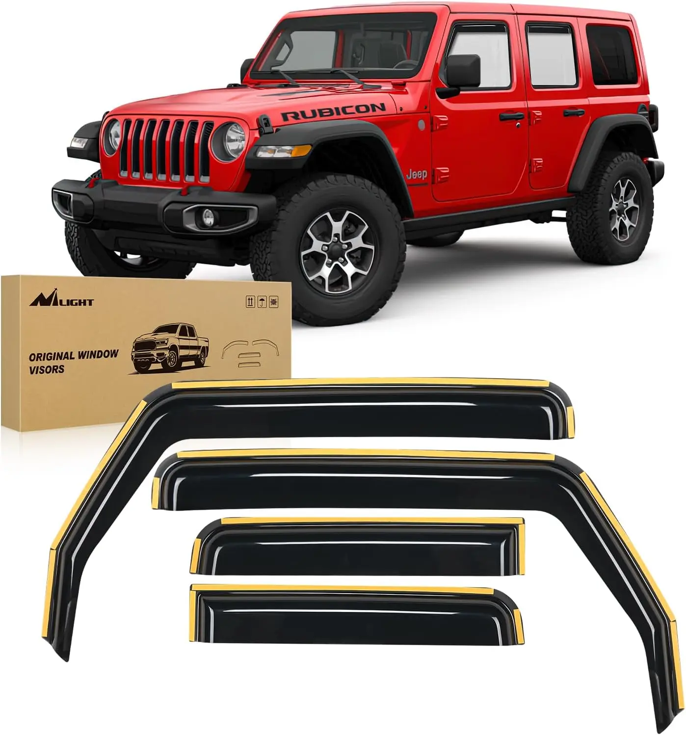 Nilight Anti Glare Window Visor, 4pcs Acrylic Aerodynamic Vent Deflectors, Tape + Clips Stay Secure Rain Guards with 12 Clips & Sun-Safe Finish for Jeep Wrangler JL/Gladiator 2018-2026, Anti Glare Visor, Car Accessories