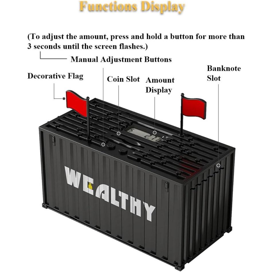 Smart Container Coin Bank, Container Shaped Piggy Bank Coin Counter Machine Automatic Recognition and Counting Money Bank with LCD Display