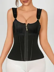 Luxe Curve 1 Count Waist Shapewear Top for Women Tummy Control Girdle Workout Colombian Shapewear with Adjustable Shoulder Strap,Solid Zip Up Waist Trainer,Fajas,Hook Eye Design,Gift for Her,Breathable Comfortable Waist Corset All Seasons for Women