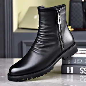 Men's Slip-Resistant Rubber Sole Ankle Boots - Comfortable Zipper Closure Hiking Boots with Synthetic Upper, PU Cushioned Insole & Multi-Purpose Design for Urban Streetwear, Motorcycle Riding & Outdoor Adventures (Black), Urban Streetwear B Walking Shoes