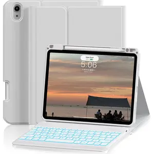 Case with Keyboard for iPad Air 11 inch M3/M2 2025/2024, iPad Air 5th/4th Generation 10.9 inch, 7 Colors Backlit Detachable  Keyboard, Stand Folio Cover with Pencil Holder, Gray