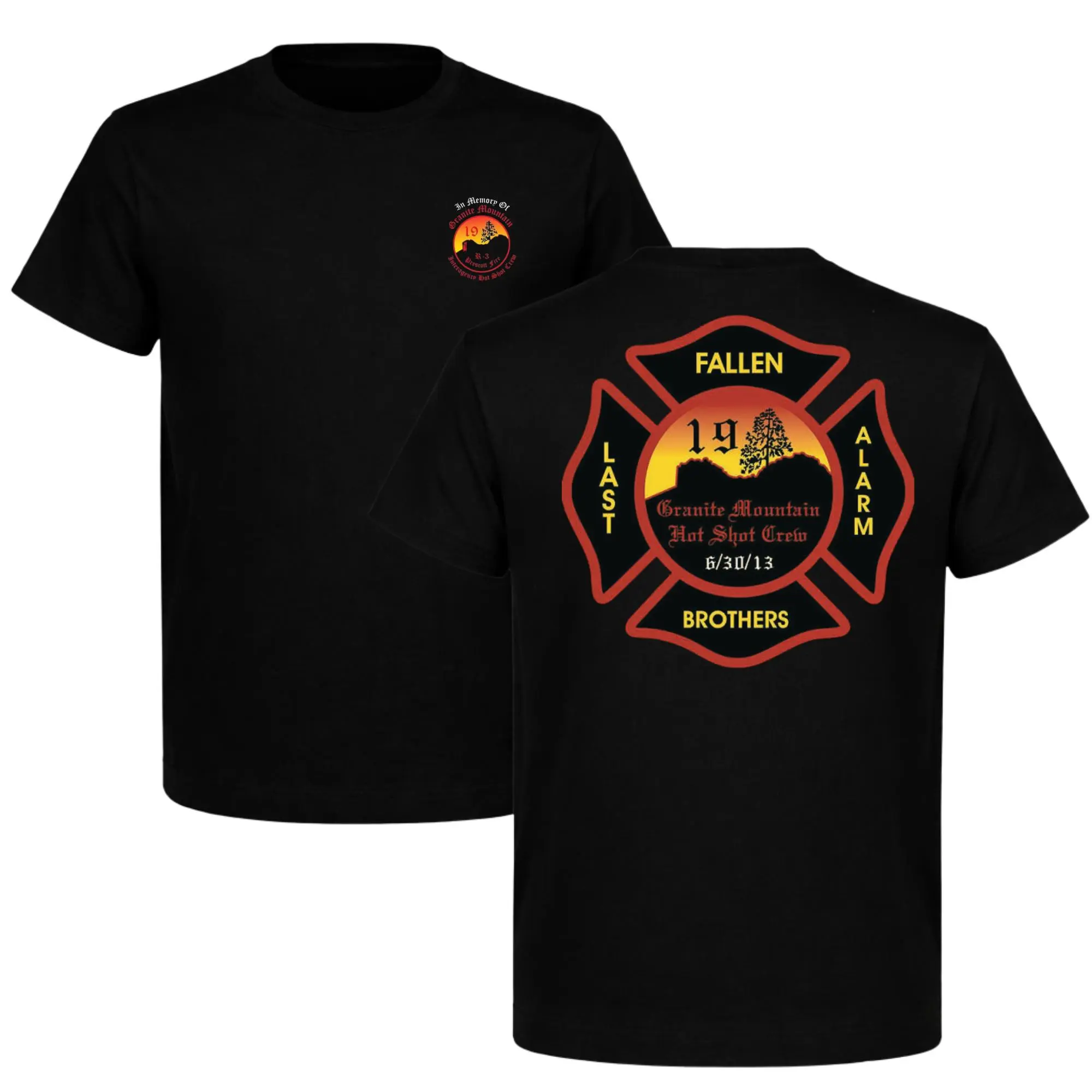 Firefighter Granite Mountain Hotshots 19 Memorial T-Shirt, Honor & Remembrance Tee, Fire Rescue Support Gift, Back Print Graphic Tee