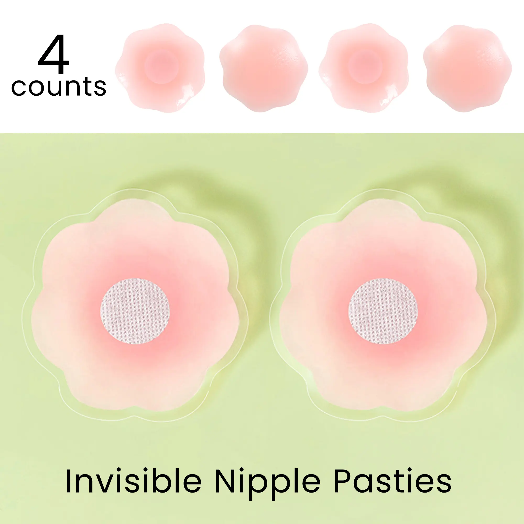 Women's 4-Count Seamless Soft Reusable Invisible Silicone Sticky Bra with Strong Silicone Grip, Ideal for Backless Strapless Dresses, Undetectable Under Garments