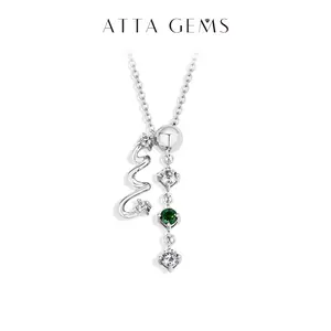ATTAGEMS Unique Design Lab-Created Moissanite&Green Zircon Necklace for Women 925 Sterling Silver Necklace Daily Wear Holiday Party Fine Jewelry N060