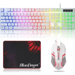 RGB Gaming Keyboard and Backlit Mouse Combo, USB Wired, LED Gaming Set for Laptop PC Computer Game and Work(White)