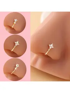 3pcs Rhinestone Decorated Clip-On Nose Rings, Adjustable Fake Nose Piercing Jewelry, Fashionable Hip-Hop Accessories