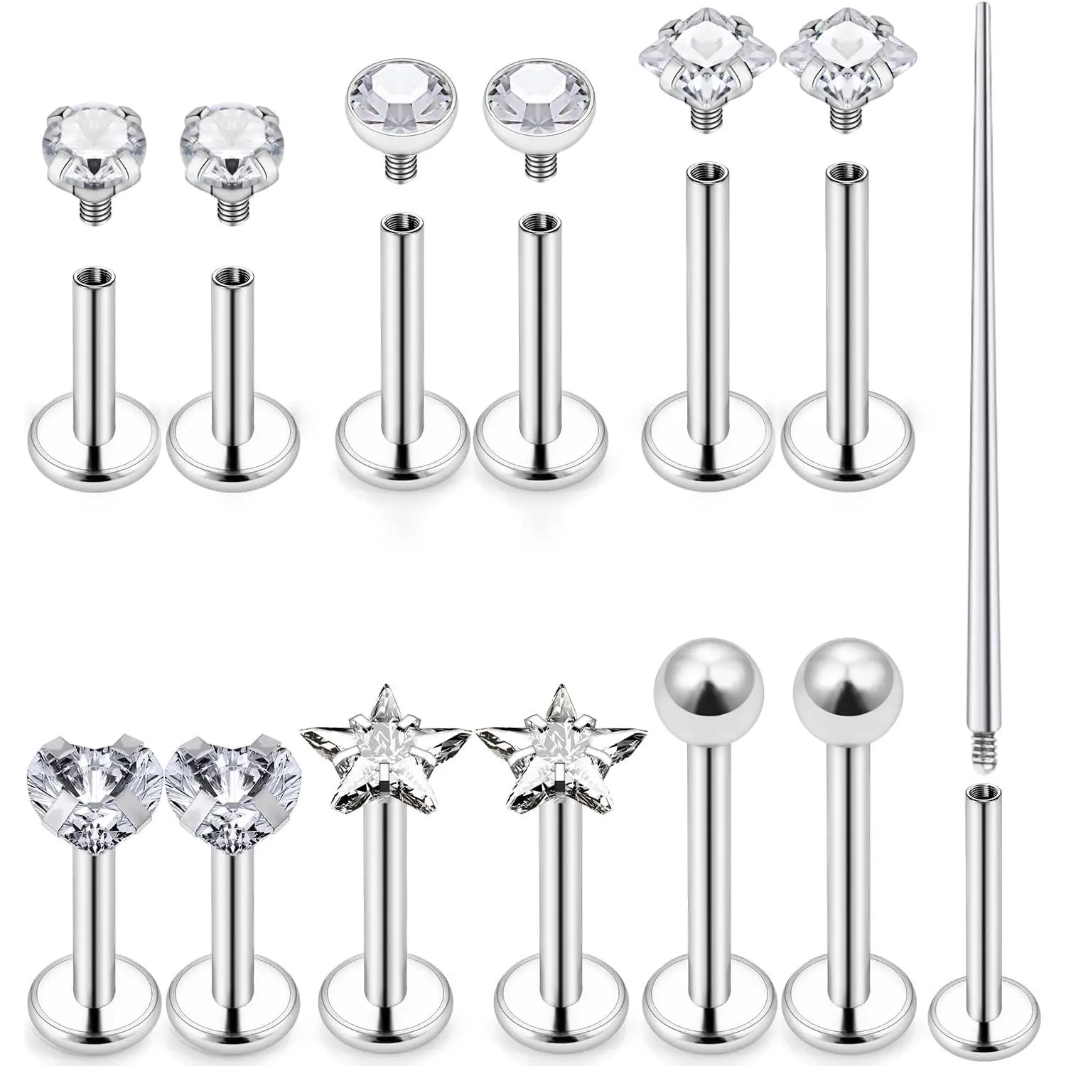 16G Lip Labret Medusa Rings Studs Internally Threaded 316L Surgical Steel Snake Bite Lip Rings Flat Back Catilage Tragus Helix Daith Earrings Piercings Jewelry for Women Men 8mm