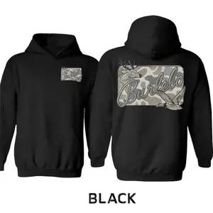 Burlebo Graphic Hoodie | Large Back Print Hunting Graphic With Deer And Waterfowl Scene | Trendy Graphic Gift Cotton Outdoor Lifestyle Style With Rugged Wilderness Vibe | Unisex Long Sleeve Pullover Hoodie