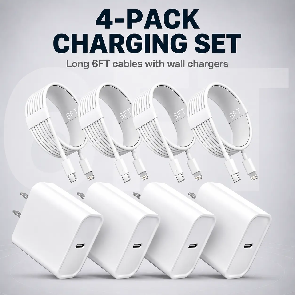 4Pack 20W Charger Fast Charging Block Adapter with 6FT USB-C to Lightning Data Sync Charging Cord for iPhone 14 13 12 11 Pro Max Xs Xr X 8