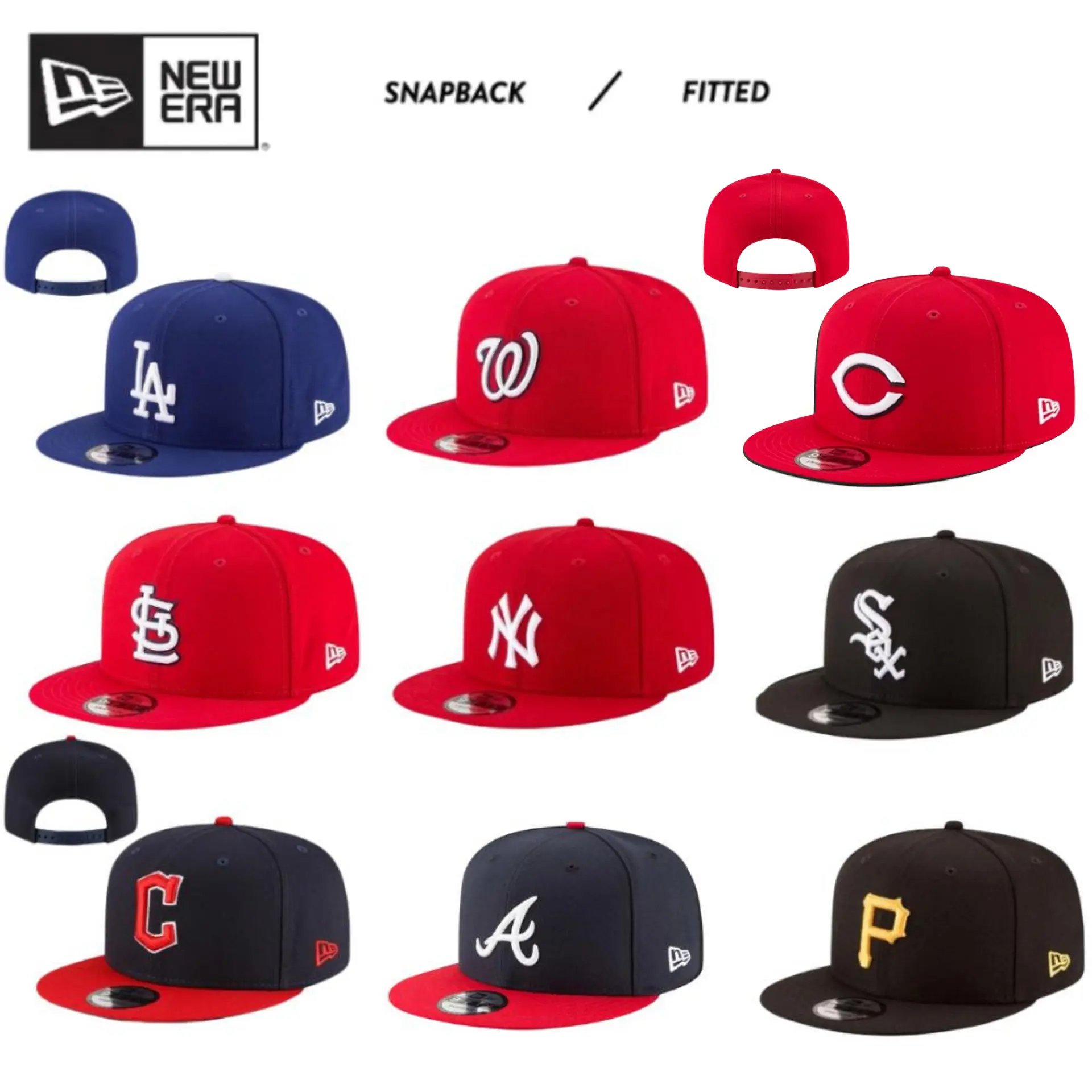 New Era MLB Flat Brim Baseball Hat – LA Dodgers, NY Yankees, White Sox, Cardinals, Nationals, Pirates, Braves, Guardians, Snapback Adjustable Cap, Premium Embroidered Team Logo, Hip Hop Streetwear, Baseball Fan Gift, USA Trend
