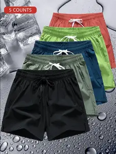Men’s letter-print shorts with drawstring elastic waistband, straight leg, pockets—loose casual summer wear; men’s bottoms for everyday use, Menswear, Mid Waist