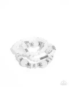 Flashy Frugality - White and Silver Bead Stretchy Bracelet - Paparazzi