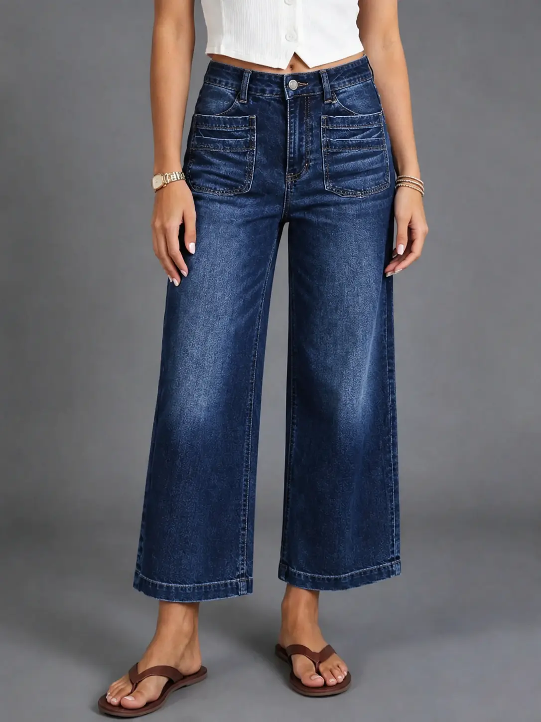 Women's High Waist Wide Leg Stretch Jeans - Comfortable, Soft, Breathable Denim Bottom for Casual Wear with Loose Fit