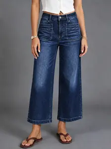 Women's High Waist Wide Leg Stretch Jeans - Comfortable, Soft, Breathable Denim Bottom for Casual Wear with Loose Fit