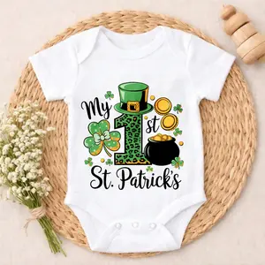 Baby Bodysuit St. Patrick's Day Lucky Clover Print 100% Pure Cotton Non-Irritating Snap Closure Breathable Perfect For Gifting & Everyday