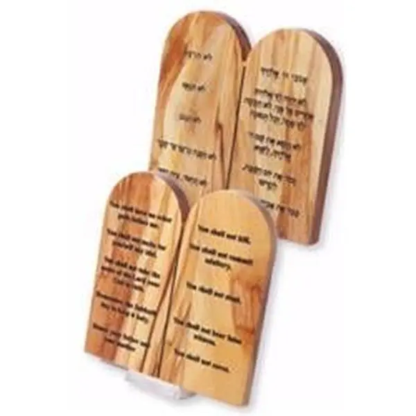 Holy Land Gifts 175563 Plaque-Ten Commandments with Stand, English & Hebrew - Olive Wood