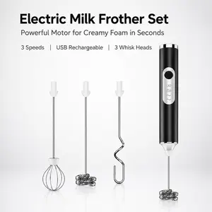 Handheld Milk Frother Wand for Coffee, Rechargeable Electric Whisk with 3 Heads 3 Speeds Drink Mixer Coffee Frother For Latte, Cappuccino, Hot Chocolate, Egg