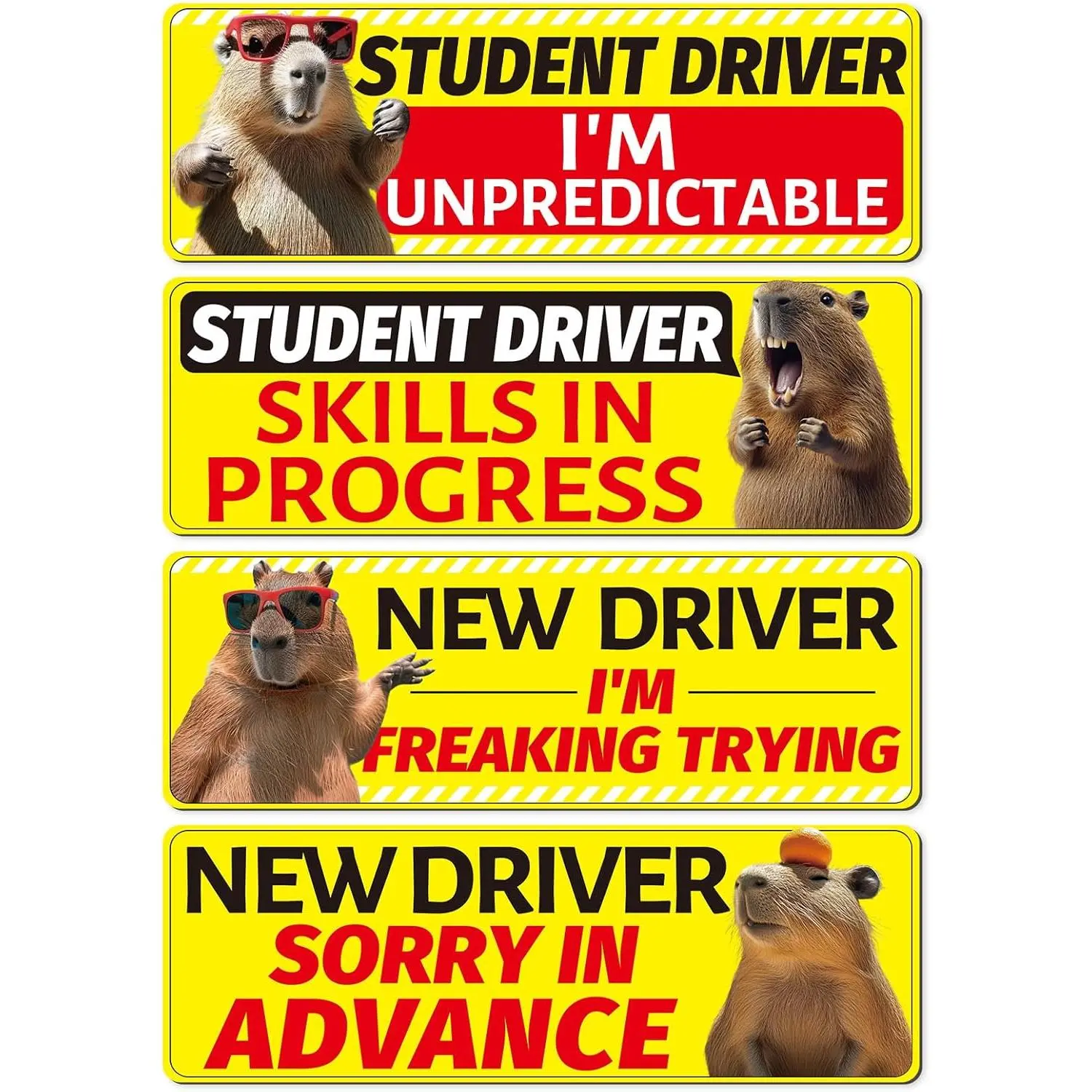 Student Driver Sticker Magnet for Car - Cosmisun 4 Pcs Capybara New Driver Magnet for Car Cute Cartoon Animal Reflective Magnetic Vehicle Bumper Stickers Decal Safety Sign for Teens Driver Learner