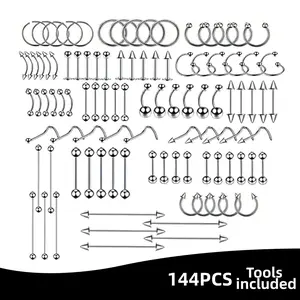 Suitable for boys' and girls' jewelry sets, stainless steel stud earrings sets, eyebrow studs, nose rings, nose studs, tongue studs, belly button studs, eyebrow studs, mixed nose rings and nose studs tools