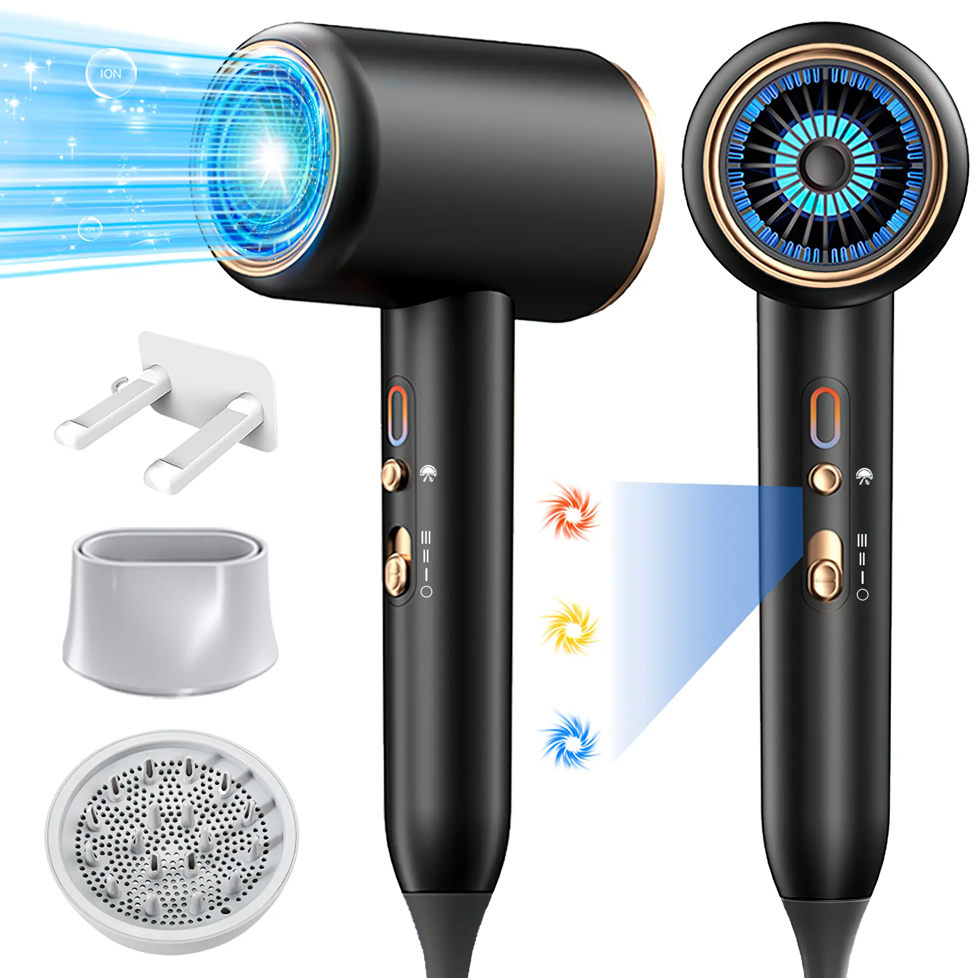 Ionic Hair Dryer,Blow Dryer,with Diffuser,Concentrator Nozzle,Secadora de Pelo | 1875W Turbo Ultra-Quiet Motor 2 Heat,3 Speed Settings,Quick Heat-Up ionic hairdryer blowdrier dreame hairdryer speed blowdryer Professional Negative high  speed