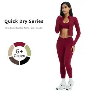 MFVIM three-piece European-style yoga set featuring a close-fitting crisscross-back sports top; suitable for outdoor running and fitness; textured fabric for comfort; ideal for workouts and runs.