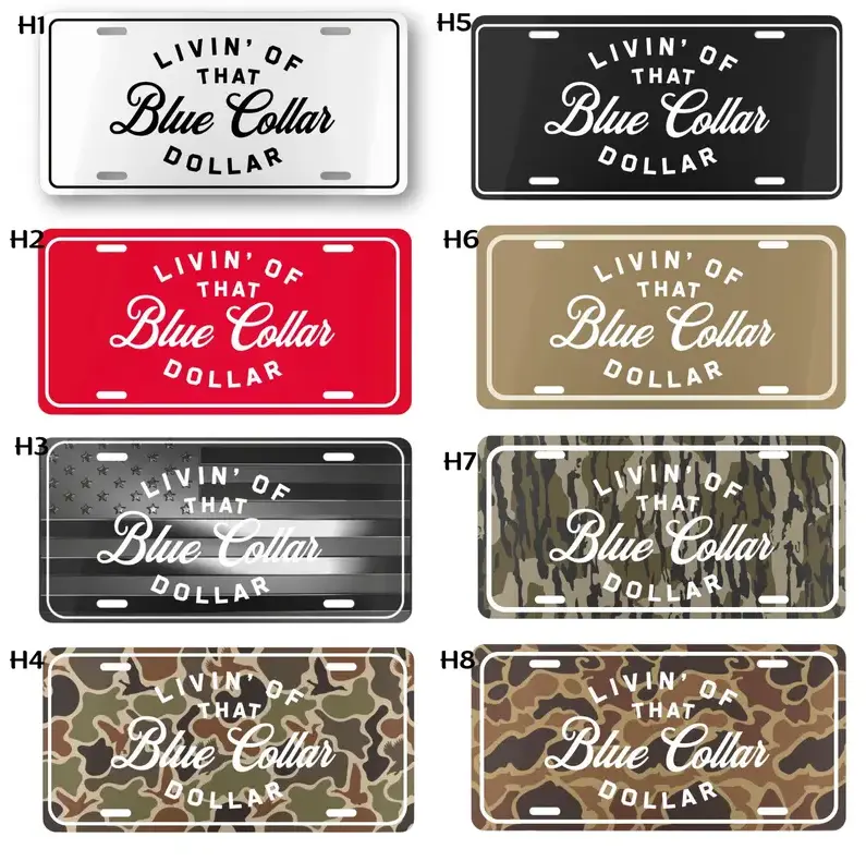 [Blue Collar Dollar, Construction Worker, Country Boy, Camo, Truck Accessory] Blue Collar Dollar Camo Aluminum License Plate, 12x6 Front Car Tag, Construction Worker Country Boy Vehicle Vanity Decor Gift