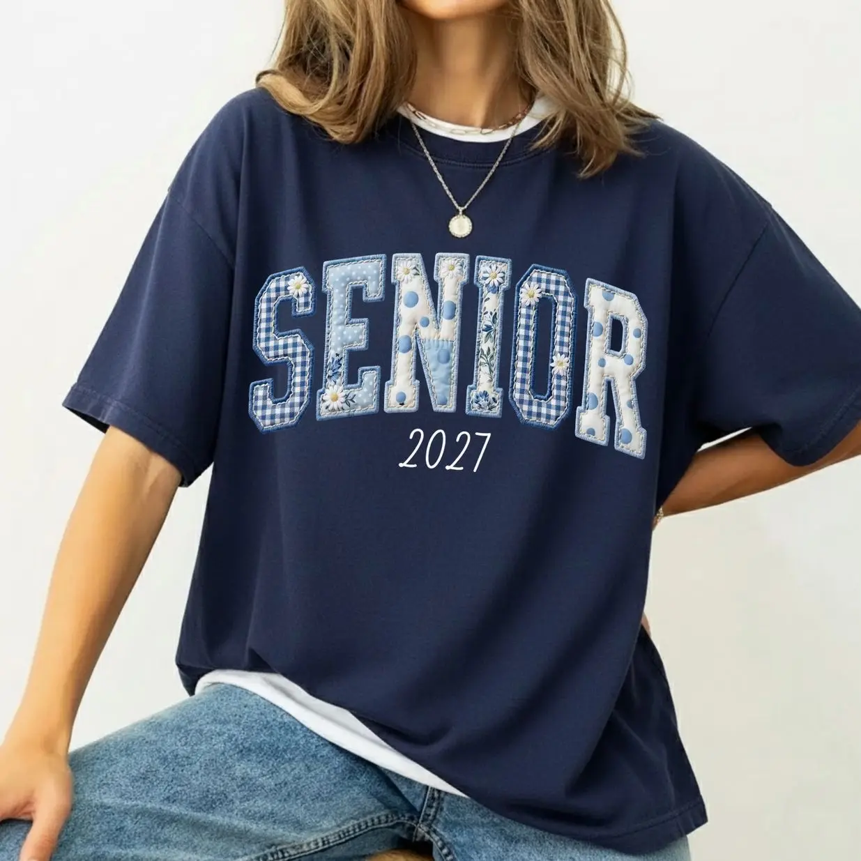 Senior 2027 Faux Patchwork Comfort Colors Shirt, Graduation Tee, Class Of 2027 Gift