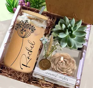 Birthday Flower Gift Box, Custom Glass Cup Box for Friend, Best Friend Gift
